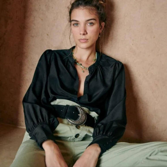 Sezane | Tops | Sezane Lea Black Silk Blouse Fr36 | Poshmark